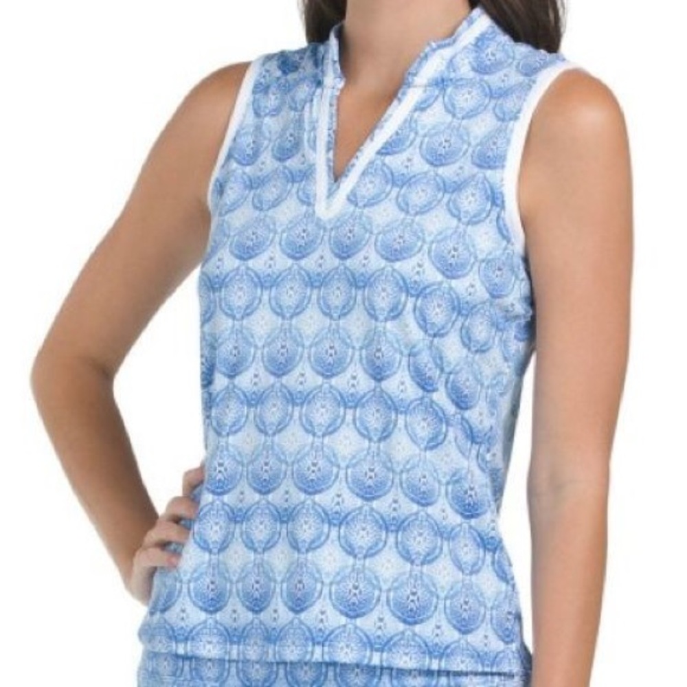 Sigrid Olsen Blue White Patterned Sleeveless Tank